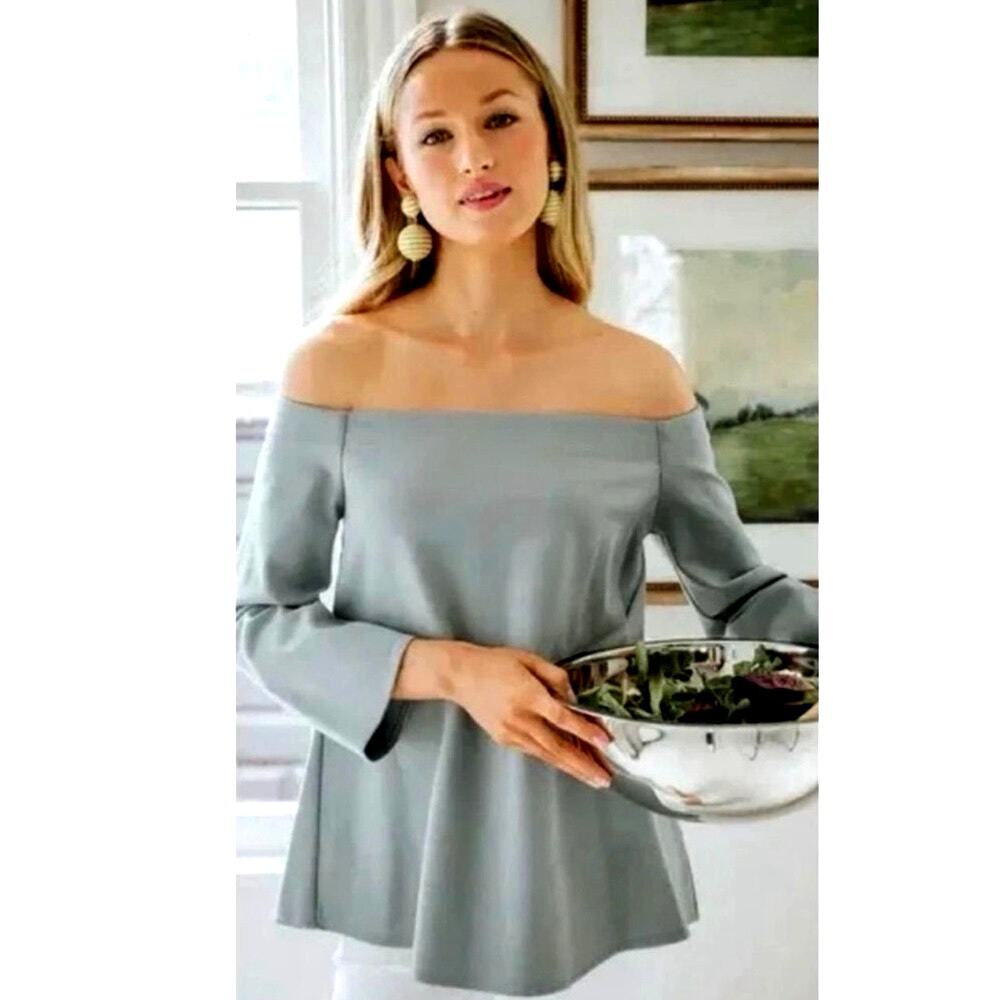 Tuckernuck Miranda off the shoulder women's blouse in Blue gray color size S